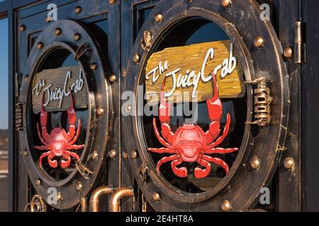 Entrée au Juicy Crab, un restaurant de fruits de mer de style cajun, à Snellville (Metro Atlanta), Géorgie. (ÉTATS-UNIS) Banque D'Images