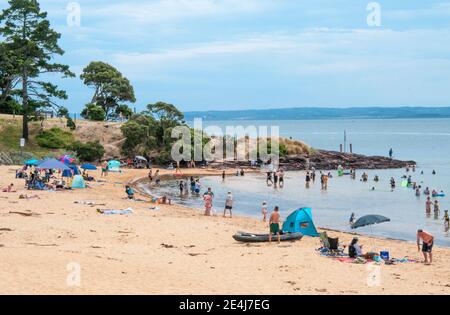 Vacances d'été en bord de mer à Copes, Phillip Island, Victoria, Australie Banque D'Images