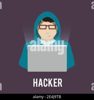 L'icône de Hacker l'homme à capuche avec coffre télévision isolé sur fond sombre vector illustration Illustration de Vecteur