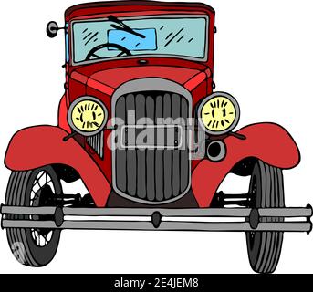 Main dessiné rétro voiture, doodle esquisse graphiques vector illustration vectorisation coloré sur fond blanc Illustration de Vecteur