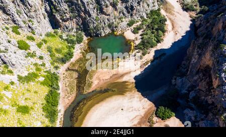 Vue panoramique sur les gorges, Torrent de Pareis, Majorque, Sierra de Tramuntana, Iles Baléares, Espagne Banque D'Images