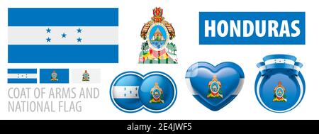 Ensemble vectoriel du blason et du drapeau national Du Honduras Illustration de Vecteur