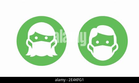 Illustration vectorielle isolée, ensemble de signes ou d'icônes portant un masque facial Illustration de Vecteur