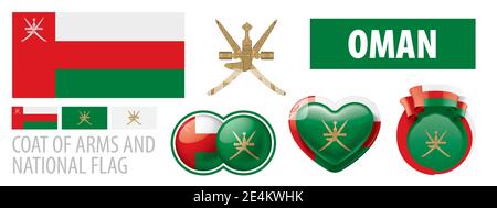 Ensemble vectoriel du blason et du drapeau national D'Oman Illustration de Vecteur