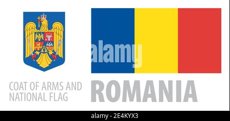 Ensemble vectoriel du blason et du drapeau national De Roumanie Illustration de Vecteur