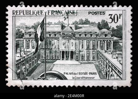 Timbre imprimé en France montre Elysee Palace à Paris, série monuments, vers 1959 Banque D'Images