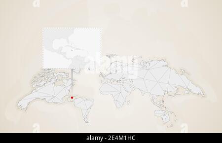 Carte de la Jamaïque avec les pays voisins épinglé sur la carte du monde. Carte du monde des triangles abstraits. Illustration de Vecteur