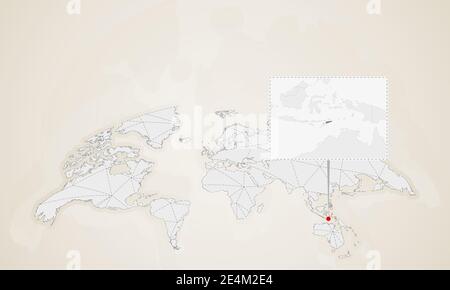 Carte du Timor oriental avec les pays voisins épinglée sur la carte du monde. Carte du monde des triangles abstraits. Illustration de Vecteur
