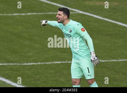 Sandhausen, Allemagne. 24 janvier 2021. Firo: 24.01.2021 Soccer: Soccer: 2e saison Bundesliga 2020/21 SV Sandhausen - VfL Bochum, Stefanos Kapino, demi-figure, geste | usage dans le monde crédit: dpa/Alay Live News Banque D'Images