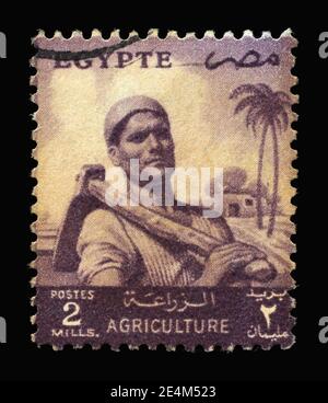 Le timbre imprimé en Egypte montre Farmer, vers 1954 Banque D'Images