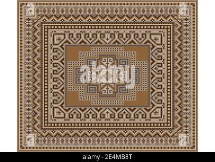 Moquette élégante orientale douce, tons beige, marron et motifs gris sur fond blanc Banque D'Images