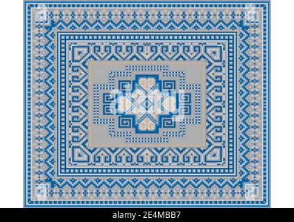 Moquette élégante Oriental douce, tons bleus, beige et motifs gris sur fond blanc Banque D'Images