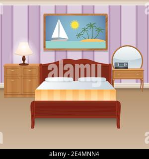 Chambre décoration intérieure maison appartement avec mobilier armoire décoration poster illustration vectorielle Illustration de Vecteur