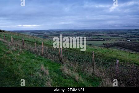 Vue sur Salisbury Plain depuis Sidbury Hill, Wiltshire Banque D'Images