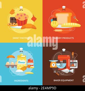 Télévision boulangerie icons set composé de viennoiseries produits ingrédients baker isolé équipement vector illustration Illustration de Vecteur