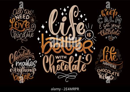 Jeu de citations de lettrage à la main en chocolat. Composition de mots hiver de Noël chaleureux. Éléments de dessin vectoriel pour t-shirts, affiches, cartes, autocollants et menus Illustration de Vecteur