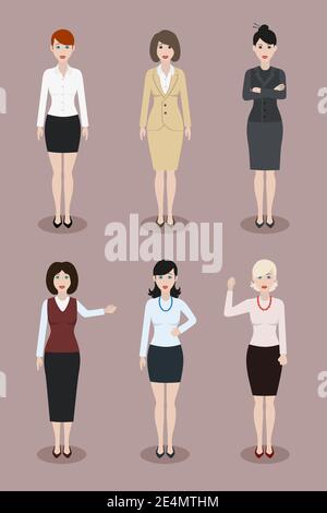 Ensemble de six figurines complètes de femmes d'affaires illustration vectorielle de vêtements de bureau Illustration de Vecteur