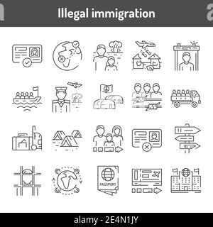 Jeu d'icônes de ligne de couleur d'immigration non autorisé. Illustration de Vecteur