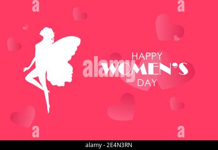 Happy Women's Day carte de voeux, carte cadeau sur fond rose avec la conception d'un visage de femmes et texte 8 mars Internatinoal femmes journée Illustration de Vecteur