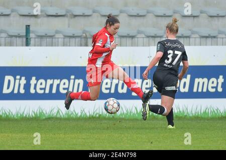 Aalst, Belgique. 23 janvier 2021. Lola Wajnblum (11) de Standard et Margaux Van Ackere (37) d'Eendracht Aalst photographié lors d'un match de football féminin entre Eendracht Aalst et Standard Femina de Liège le 11 e jour de match de la saison 2020 - 2021 de la Super League belge Scooore Womens, Samedi 23 janvier 2021 à Aalst, Belgique . PHOTO SPORTPIX.BE | SPP | STIJN AUDOOREN Credit: SPP Sport Press photo. /Alamy Live News Banque D'Images