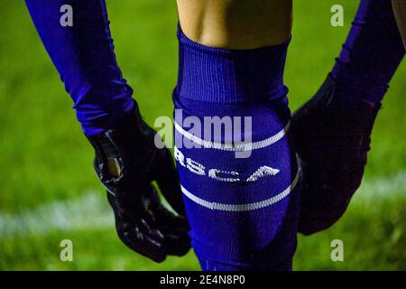 Tubize, Belgique. 22 janvier 2021. Illustration des chaussettes RSC Anderlecht lors d'un match de football féminin entre RSC Anderlecht Dames et Oud Heverlee Leuven le 11 e match de la saison 2020 - 2021 de la Super League belge de Womens, vendredi 22 janvier 2021 à Tubize, Belgique . PHOTO SPORTPIX.BE | SPP | STIJN AUDOOREN Credit: SPP Sport Press photo. /Alamy Live News Banque D'Images