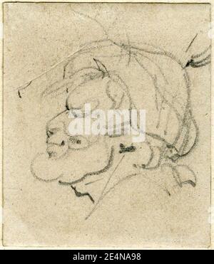 Meryon - l'un des cinq croquis de têtes de Maori; tête en profil à gauche, avec des marques de visage, 1890,1013.22. Banque D'Images