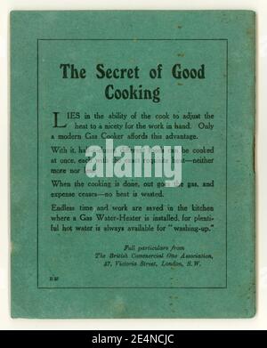 WW1 Era British commercial Gas Association annonce pour la cuisine au gaz - publié par The Star, The Daily News Ltd vers 1918 Banque D'Images