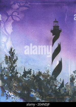 Phare de Cape Hatteras- Outer Banks, Caroline du Nord au coucher du soleil. Décor de style phare Banque D'Images