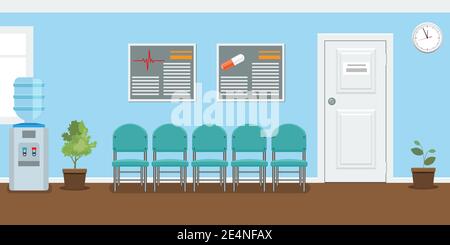 Salle d'attente pour les patients dans le cabinet dentaire. Bâtiment intérieur pour le concept de stomatologie. Vecteur de style plat. Illustration de Vecteur