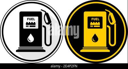 Icône ronde de station essence, essence ou carburant. Signe vectoriel et symbole pour les éléments de conception, de présentation, de site Web ou d'applications sur fond transparent et noir Illustration de Vecteur