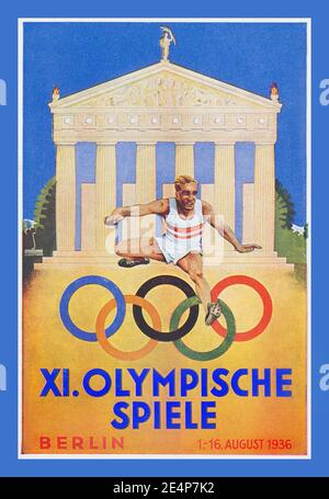 BERLIN Vintage Jeux Olympiques des années 1930 X1 vintage Sports Poster 1936, Berlin Allemagne nazie OLYMPICHE SPIELE 1-16 août 1936 Berlin Allemagne Banque D'Images
