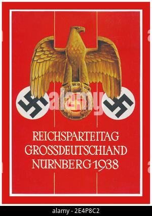 1938 propagande nazie de Nürnberg 'Congrès du Parti nazi' Reichsparteitag carte d'affichage illustration grande Allemagne aigle impérial allemand avec la swastika nazie, Verlag photo-Hoffmann Company Banque D'Images