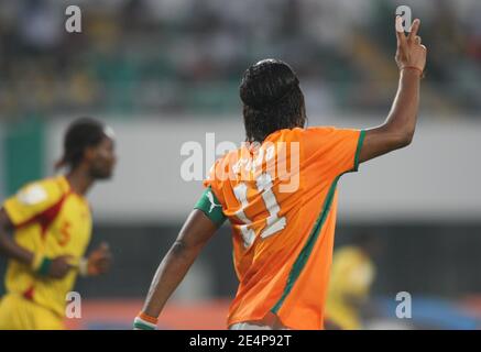 Didier Drogba, de Côte d'Ivoire, célèbre lors du match de football de la coupe d'Afrique des Nations, Côte d'Ivoire contre Bénin à Sekondi, Ghana, le 25 janvier 2008. La Côte d'Ivoire a vaincu le Bénin 4-1. Photo de Steeve McMay/Cameleon/ABACAPRESS.COM Banque D'Images