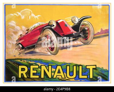 Vintage 1900 Renault Lithographie poster publicitaire français de René de Bas imprimé par J Minot Paris 1920 - RENAULT eu VOITURE CABRIOLET France Banque D'Images