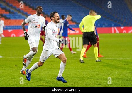 Bâle, Suisse. 23 janvier 2021. 23.01.2021, Bâle, St. Jakob-Park, Soccer Super League: FC Basel 1893 - FC Zurich, # 10 Antonio Marchesano (Zurich) célébration du but après le 1: 4 pour FC Zurich crédit: SPP Sport presse photo. /Alamy Live News Banque D'Images