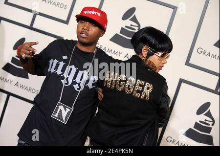 NAS et Keis assistent aux 50 Grammy Awards annuels, qui se tiennent au Staples Center de Los Angeles, Californie, États-Unis, le 10 février 2008. Photo de Lionel Hahn/ABACAPRESS.COM Banque D'Images