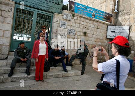 L'entrée de la porte des Lions, également la porte Saint-Étienne ou la porte Sheep, est située dans les remparts de la vieille ville de Jérusalem et est l'une des sept portes des remparts de la vieille ville de Jérusalem en israël, le 22 mars 2008. Photo de Corentin Fohlen/ABACAPRESS.COM Banque D'Images