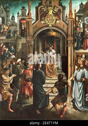 Dessin Original Baroque XVIIe - Christ Devant Pilate - École Italienne - Pinceau Sur Papier