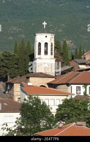 Clocher de l'église Saint-Bogorodica Perivlepta dans le vieux Ohrid, République de Macédoine Banque D'Images