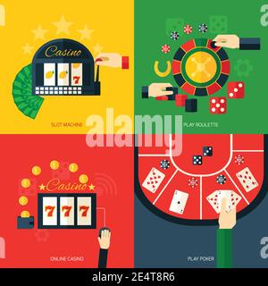 Jeu de conception de casino avec machine à sous jouer roulette en ligne illustration vectorielle isolée plate de l'icône de poker Illustration de Vecteur