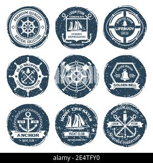 Marine nautique voiliers étiquettes et timbres ensemble vecteur isolé illustration Illustration de Vecteur