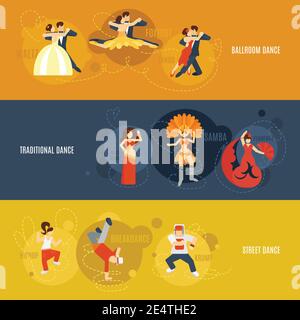 Banderole horizontale plate dansante avec salle de bal de rue danse traditionnelle illustration vectorielle isolée des éléments Illustration de Vecteur