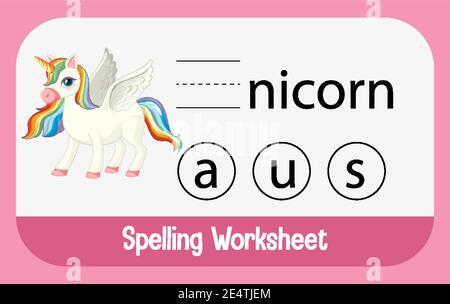 Recherchez la lettre manquante dans l'illustration unicorn Illustration de Vecteur