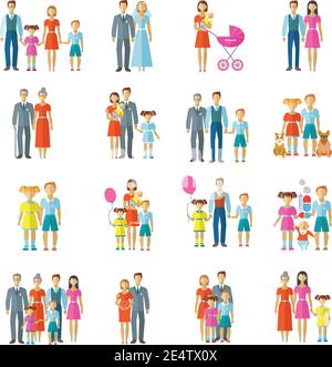 Ensemble familial avec enfants mariés et animaux de compagnie illustration vectorielle isolée avatars Illustration de Vecteur