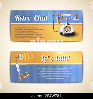 Téléphone de bureau classique à cadran rotatif ancien de style européen bannières horizontales ensemble abstrait vecteur isolé illustration Illustration de Vecteur