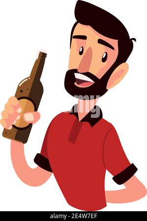 personnage barbu avec bouteille de bière, cheers boire alcool illustration vectorielle Illustration de Vecteur