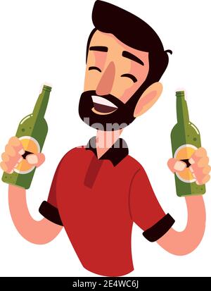 personnage barbu homme avec des bouteilles cheers boire alcool illustration vectorielle Illustration de Vecteur