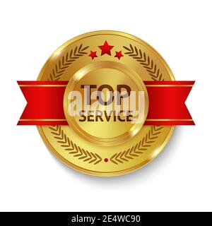 Badge de service supérieur en métal doré avec ruban rouge et décoration illustration vectorielle Illustration de Vecteur