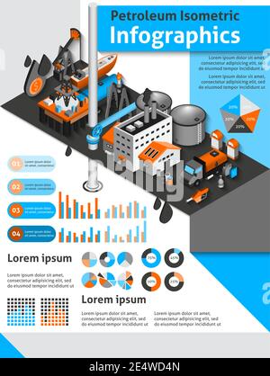 Ensemble d'infographies isométriques pour le pétrole avec symboles de production et de distribution d'huile et graphiques illustration vectorielle Illustration de Vecteur