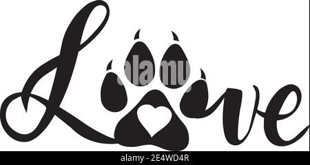 illustration vectorielle du concept de logo animal de compagnie amour. logo imprimé chat, patte de chien. Illustration de Vecteur